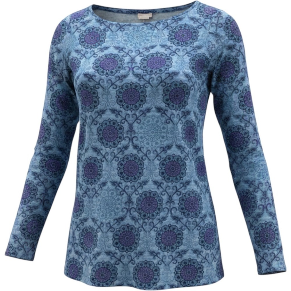 J. Jill Blue Purple Floral Medallion Burnout Knit Long Sleeve Top Small